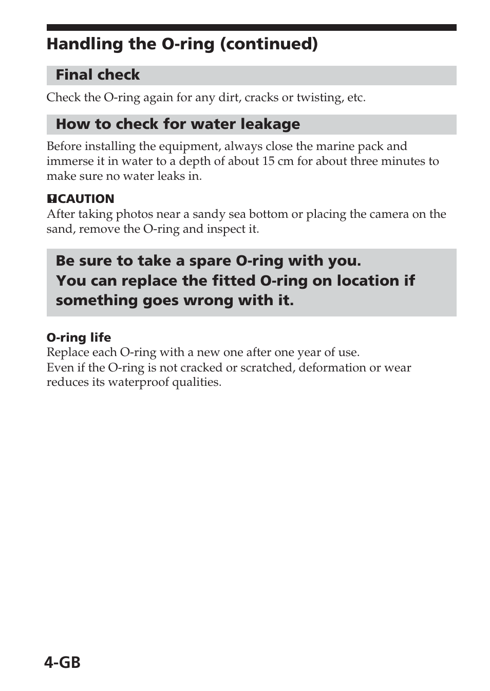 Gb handling the o-ring (continued) | Sony MPK-THB User Manual | Page 10 / 64