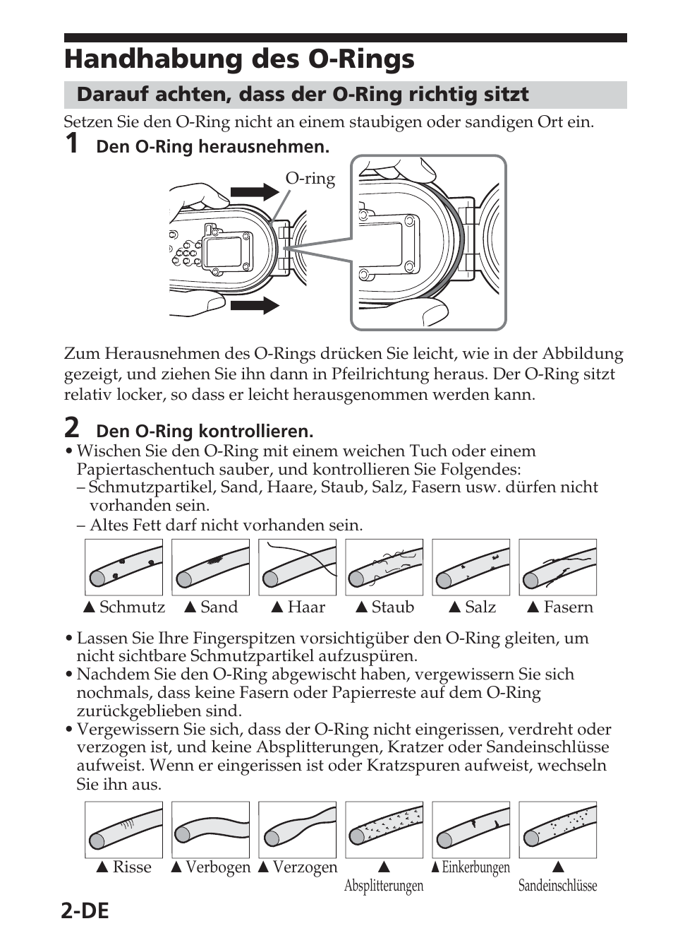 Handhabung des o-rings, Darauf achten, dass der o-ring richtig sitzt | Sony MPK-THB User Manual | Page 16 / 64