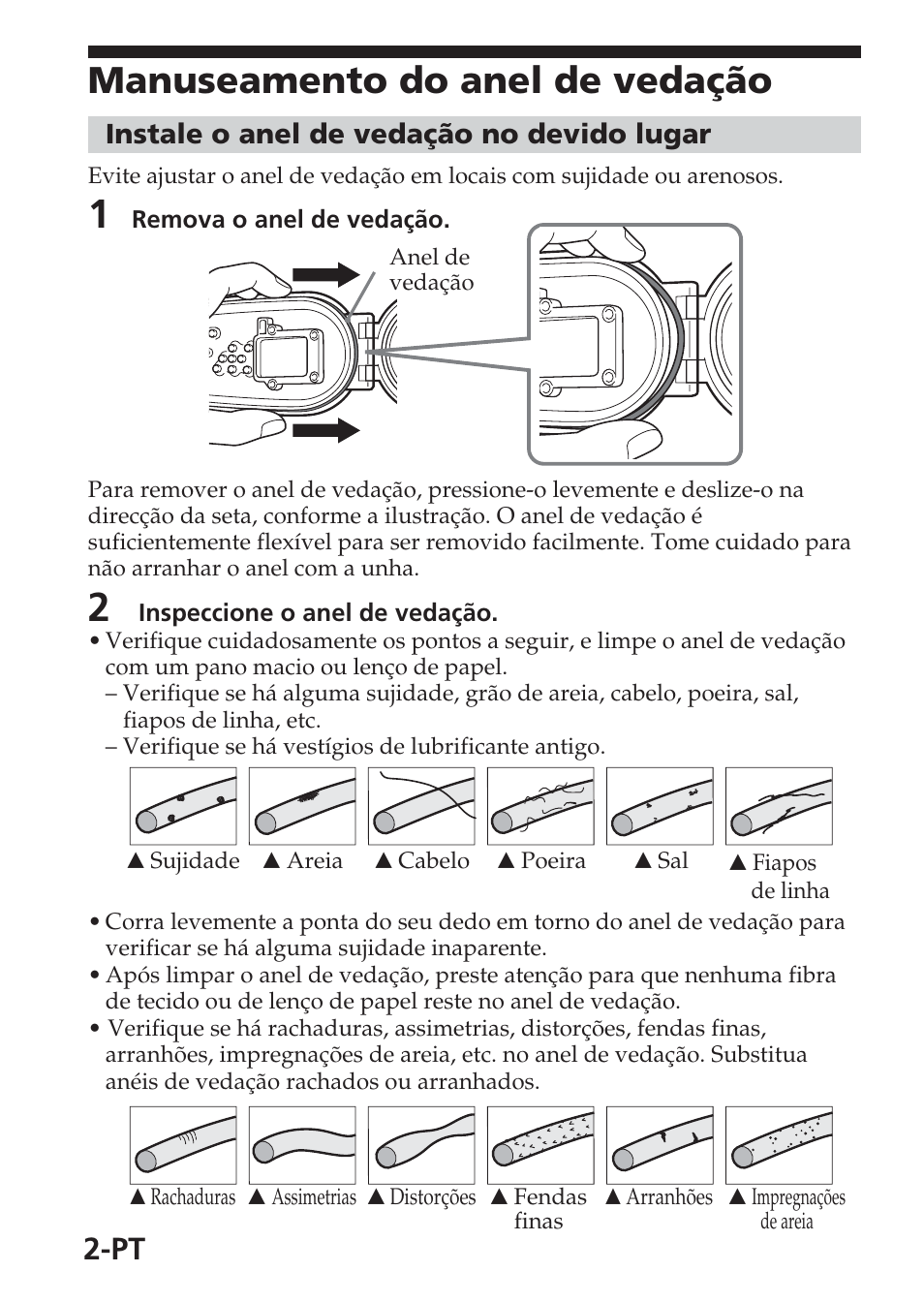Manuseamento do anel de vedação | Sony MPK-THB User Manual | Page 32 / 64