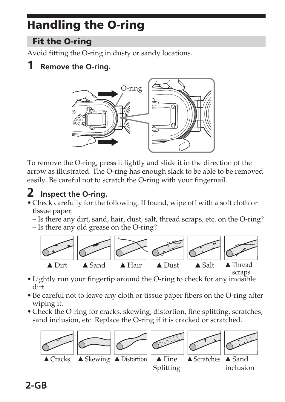 Handling the o-ring | Sony MPK-THB User Manual | Page 8 / 64