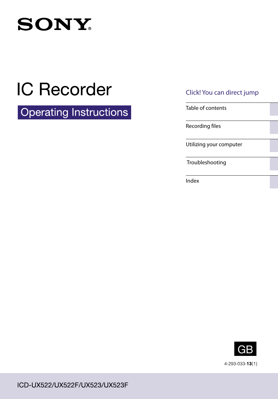 Sony ICD-UX523BLK User Manual | 140 pages