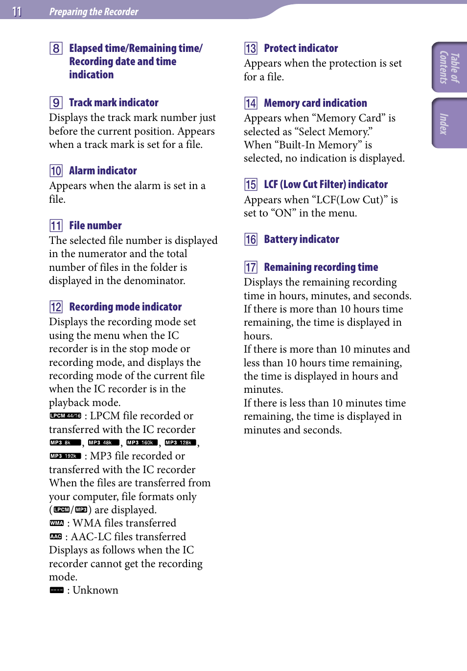 Sony ICD-UX523BLK User Manual | Page 11 / 140