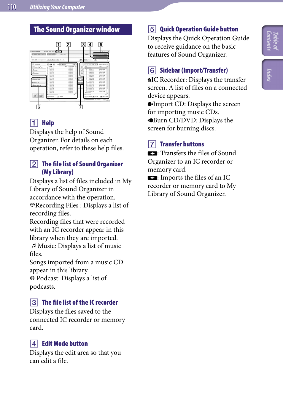 The sound organizer window | Sony ICD-UX523BLK User Manual | Page 110 / 140