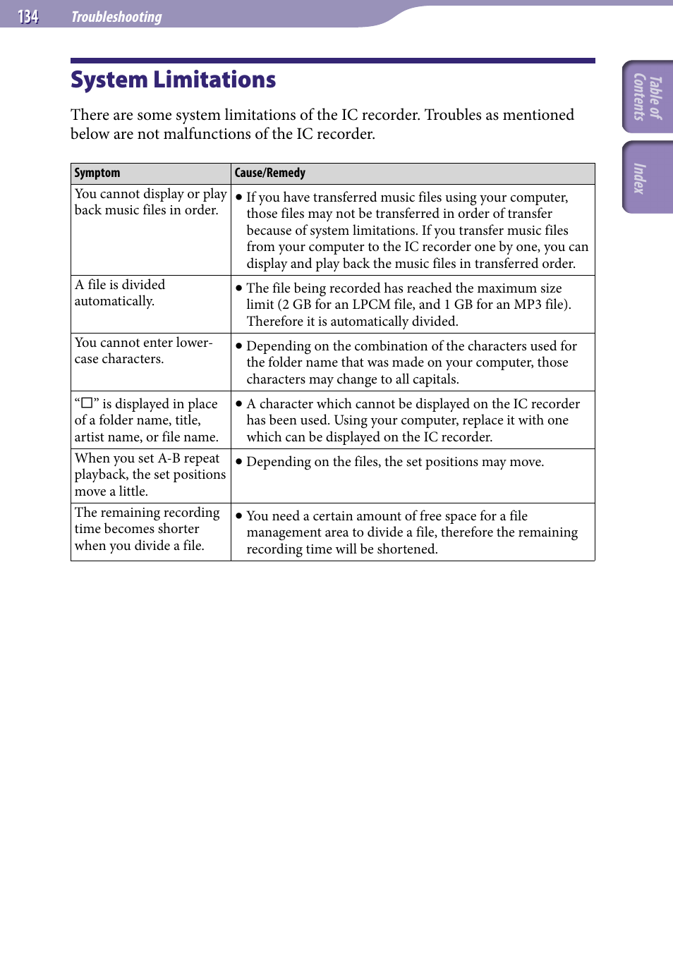System limitations | Sony ICD-UX523BLK User Manual | Page 134 / 140