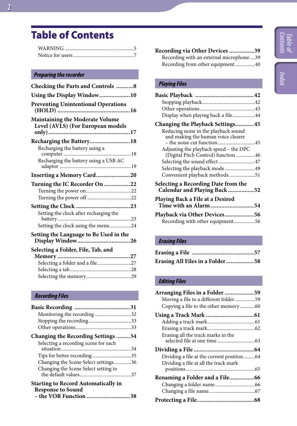Sony ICD-UX523BLK User Manual | Page 2 / 140