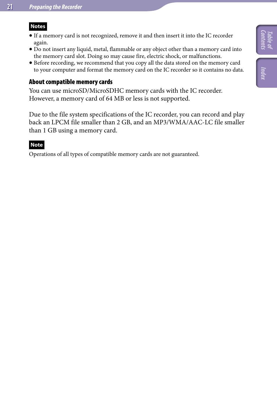 Sony ICD-UX523BLK User Manual | Page 21 / 140