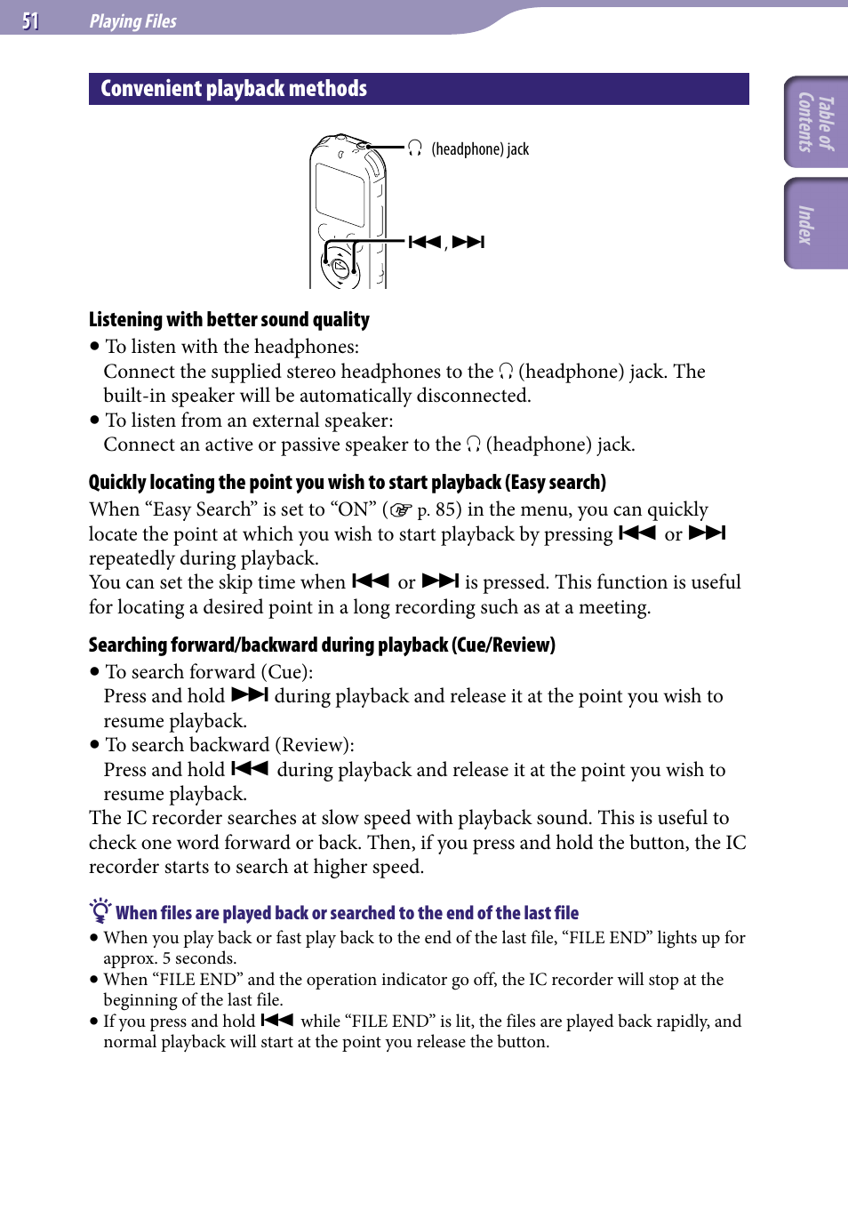 Convenient playback methods | Sony ICD-UX523BLK User Manual | Page 51 / 140