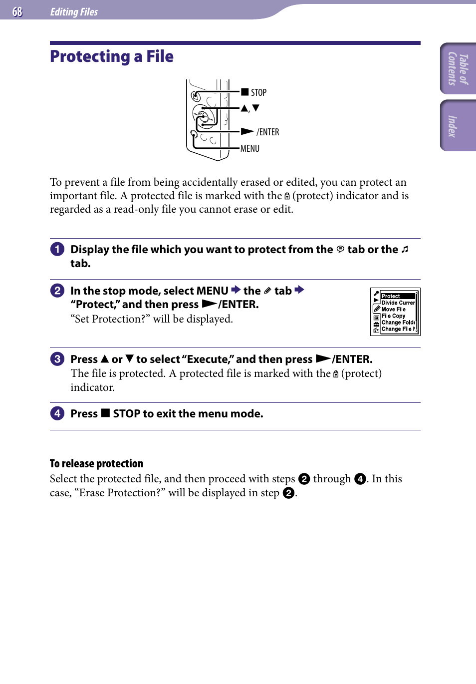 Protecting a file | Sony ICD-UX523BLK User Manual | Page 68 / 140