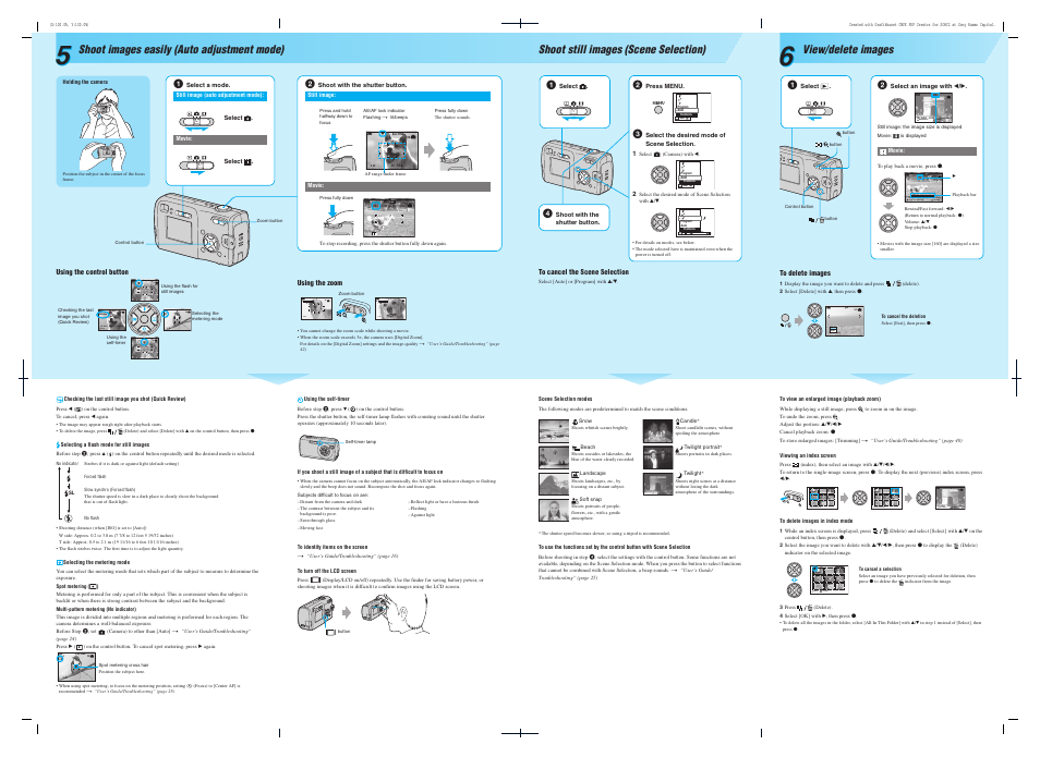 8/8 vga return vga 96 s af, Std 6 4 0, Mode | Back/next volume, Stop rev/cue volume, Back/next vga, Shoot images easily (auto adjustment mode), Shoot still images (scene selection), View/delete images | Sony DSC-S40 User Manual | Page 2 / 2