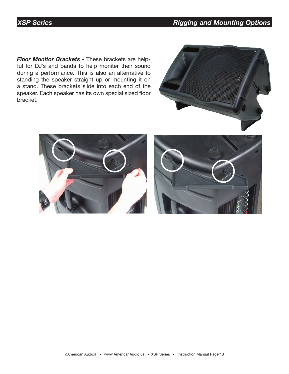 Xsp series rigging and mounting options | American Audio XSP Series User Manual | Page 18 / 24