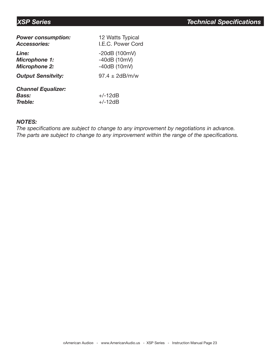 American Audio XSP Series User Manual | Page 23 / 24