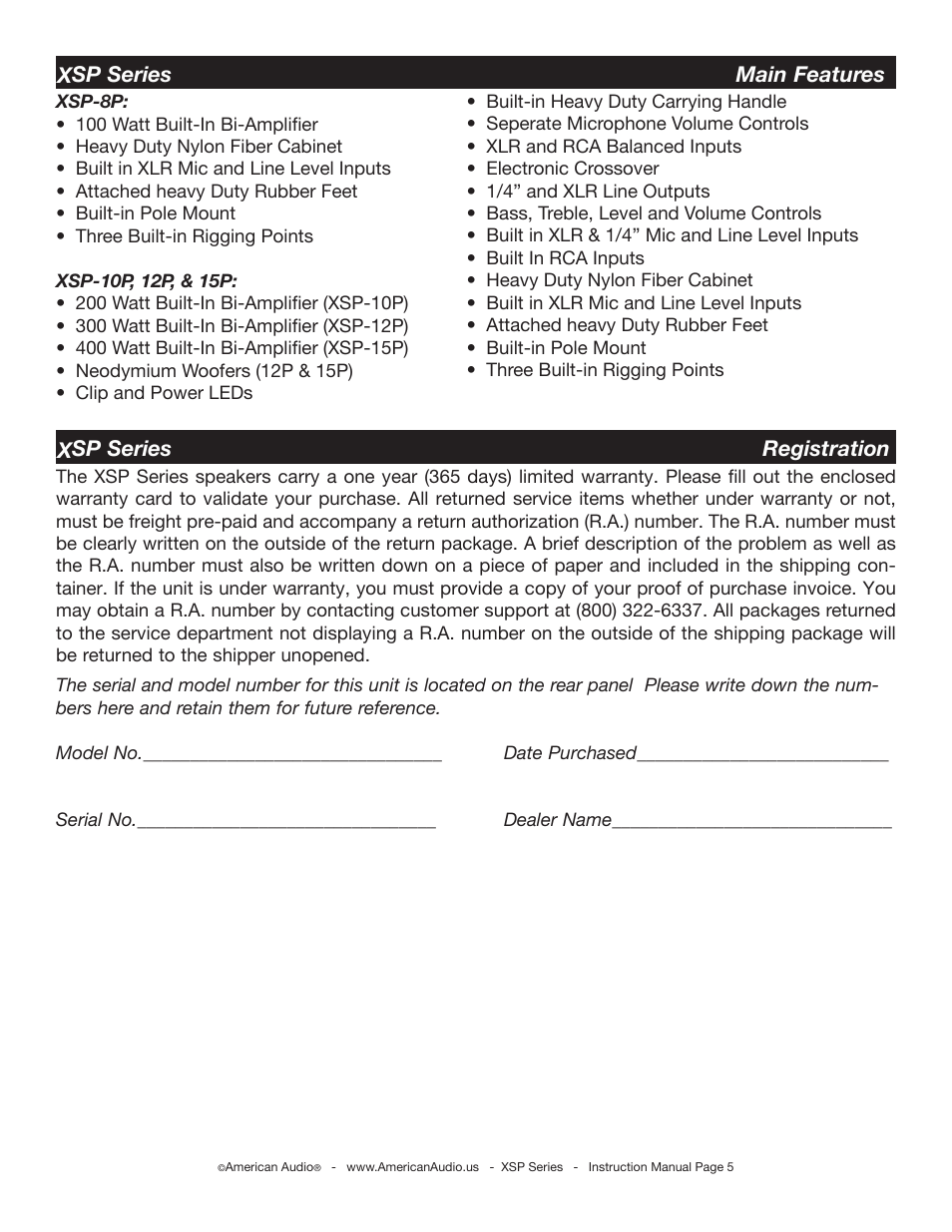 American Audio XSP Series User Manual | Page 5 / 24