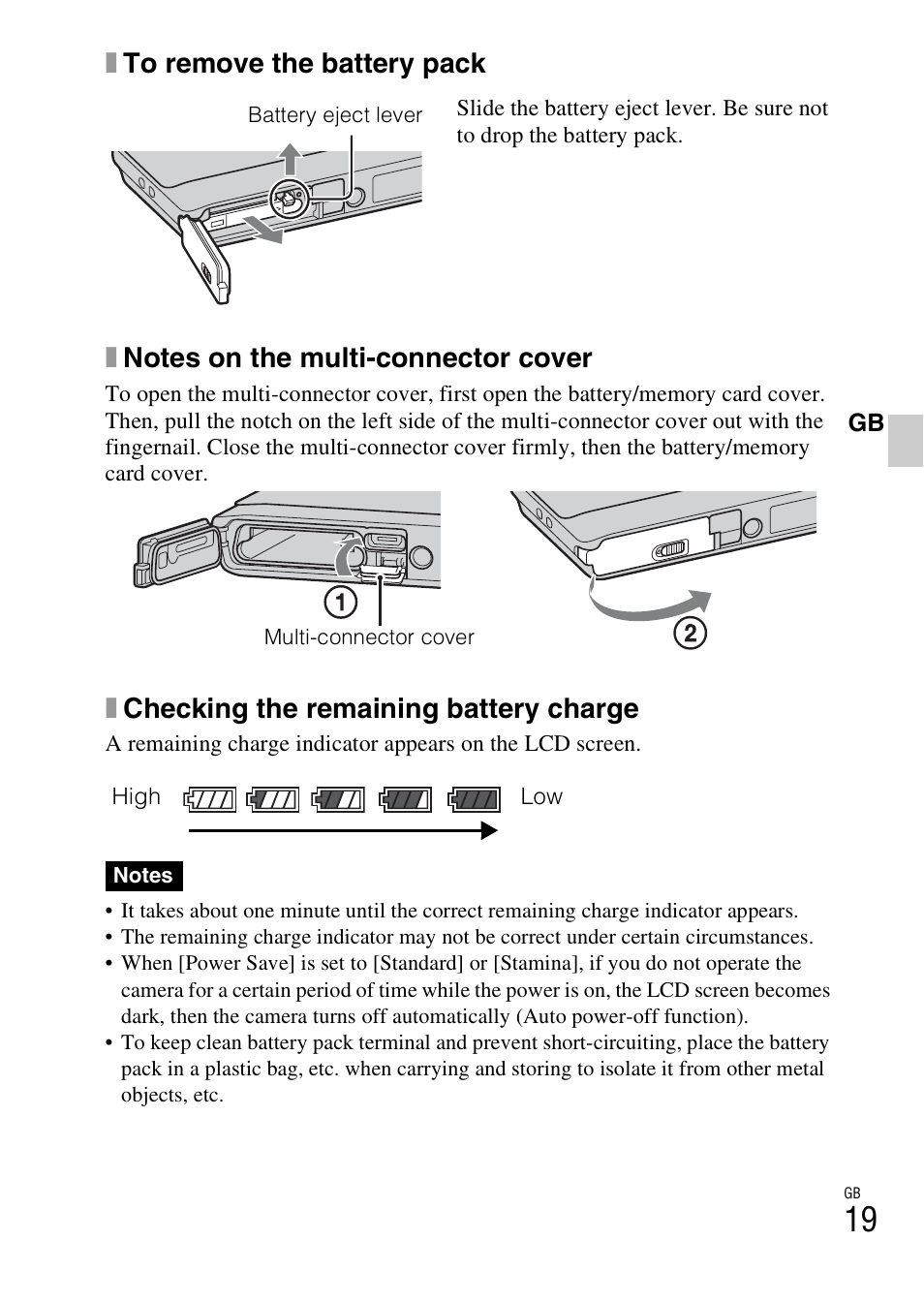 Xchecking the remaining battery charge | Sony DSC-TX5 User Manual | Page 19 / 64