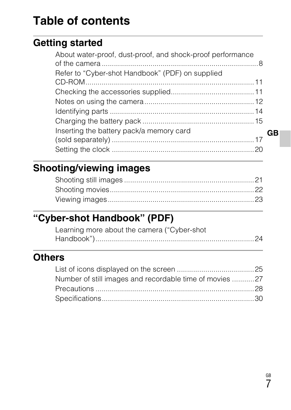 Sony DSC-TX5 User Manual | Page 7 / 64