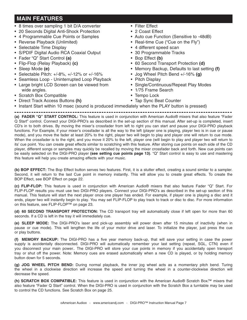 Main features | American Audio DIGI-PRO User Manual | Page 7 / 32