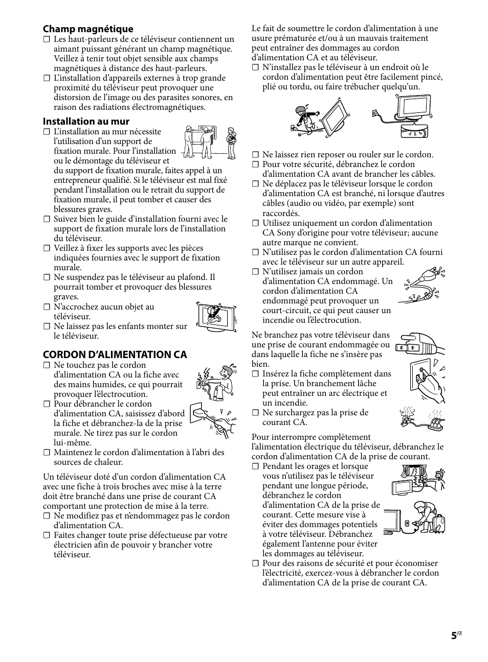 Cordon d’alimentation ca | Sony KDL-46BX421 User Manual | Page 11 / 20