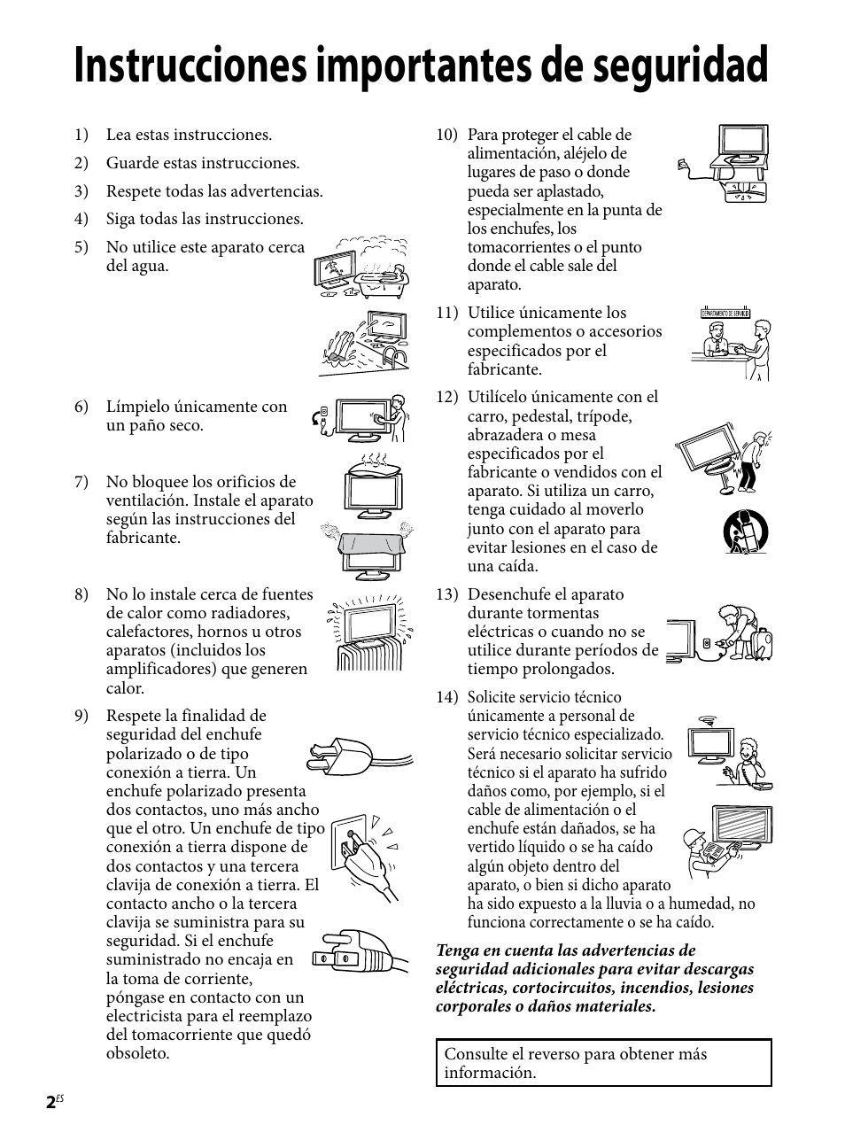 Instrucciones importantes de seguridad | Sony KDL-46BX421 User Manual | Page 14 / 20