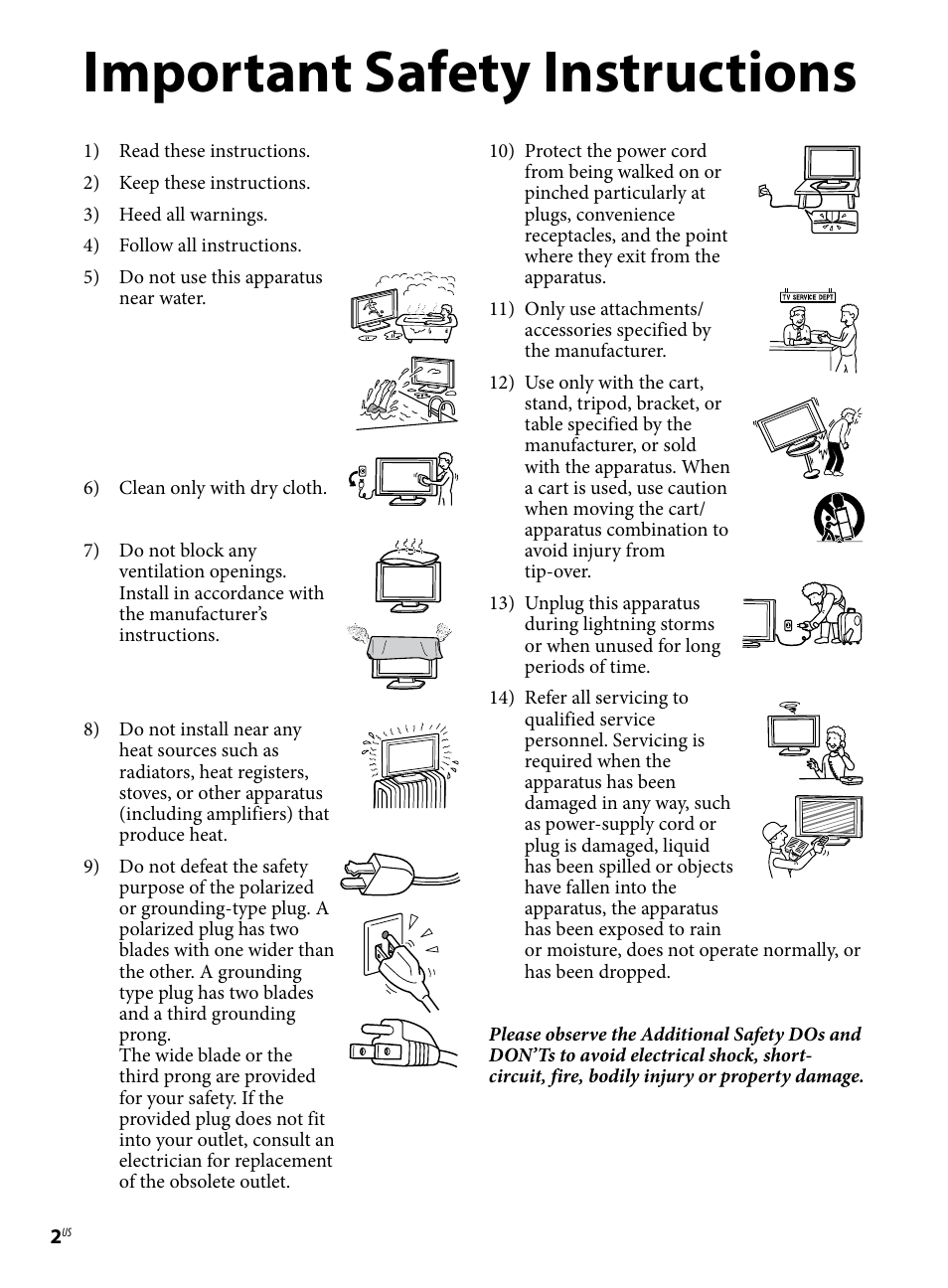Important safety instructions | Sony KDL-46BX421 User Manual | Page 2 / 20