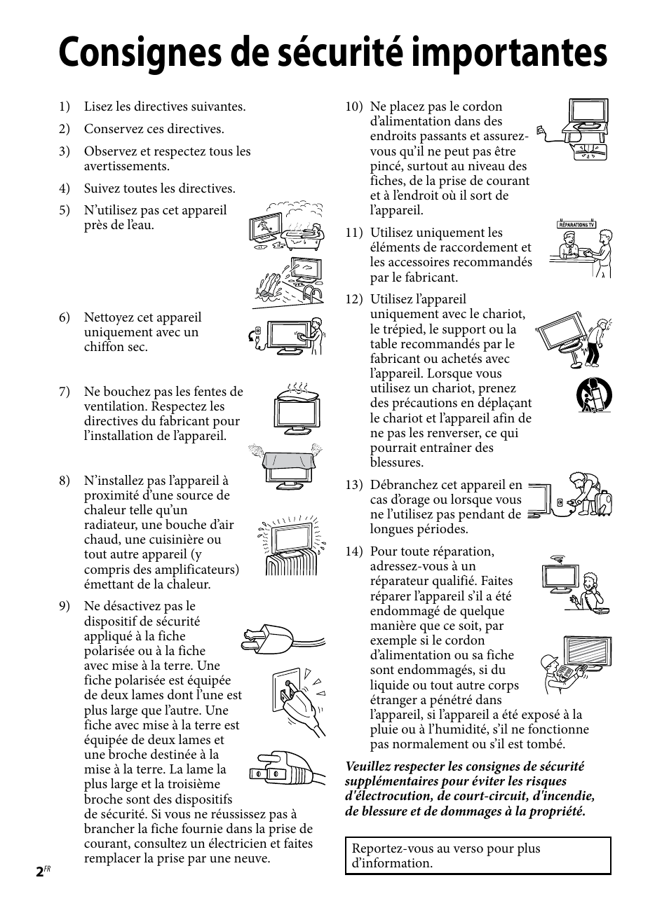 Consignes de sécurité importantes | Sony KDL-46BX421 User Manual | Page 8 / 20