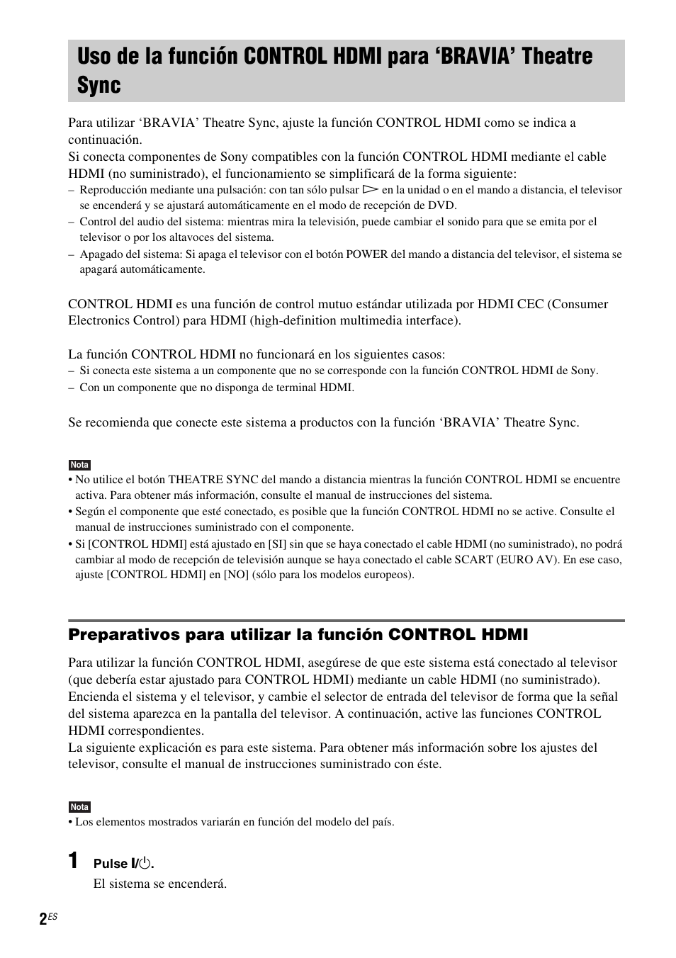 Preparativos para utilizar la función control hdmi | Sony DAV-HDX265 User Manual | Page 8 / 12