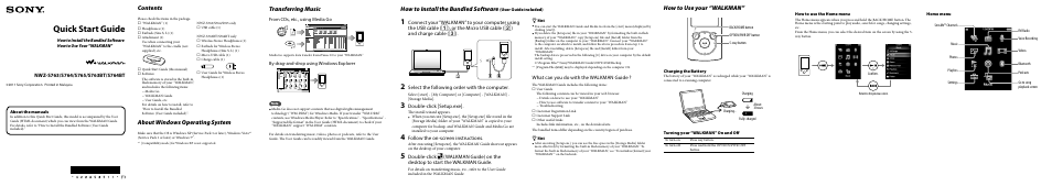 Sony NWZ-S764WHI User Manual | 2 pages