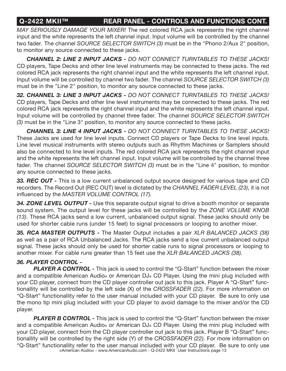 American Audio Q-2422 MKII User Manual | Page 13 / 21