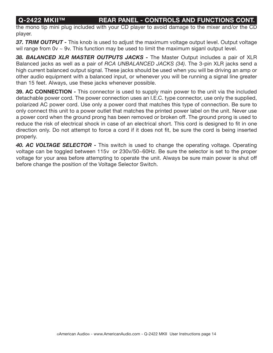 American Audio Q-2422 MKII User Manual | Page 14 / 21