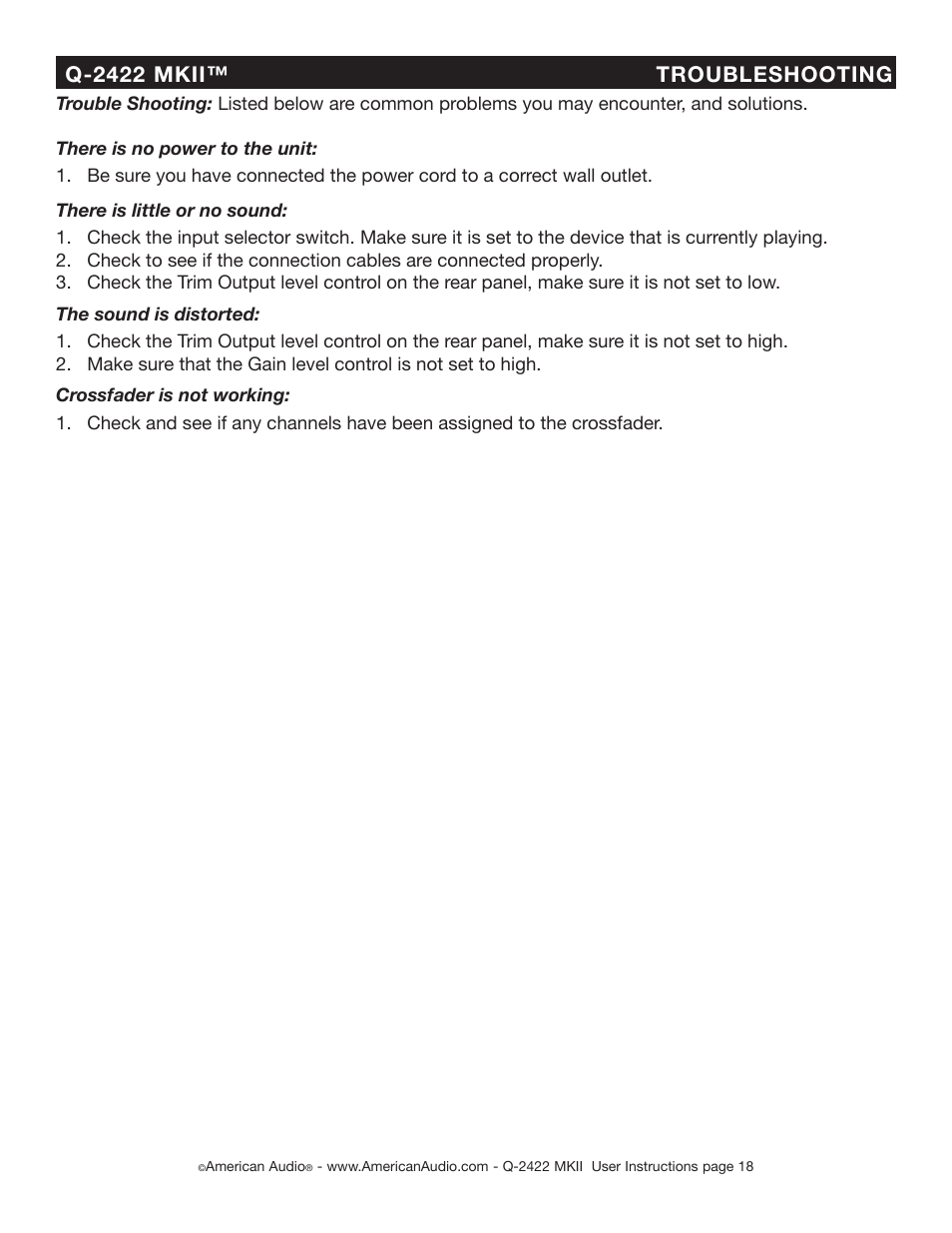 American Audio Q-2422 MKII User Manual | Page 18 / 21