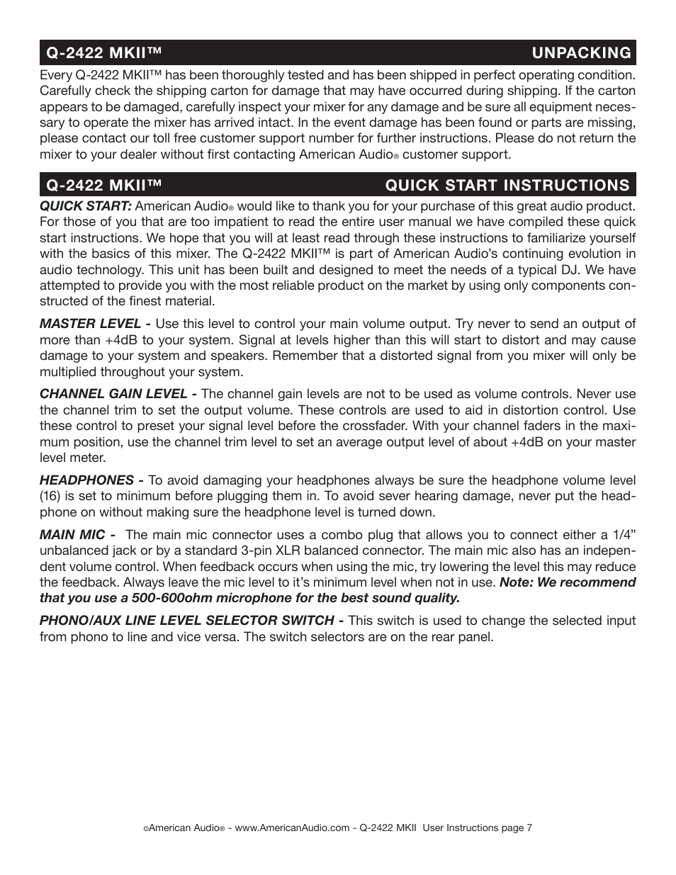 American Audio Q-2422 MKII User Manual | Page 7 / 21