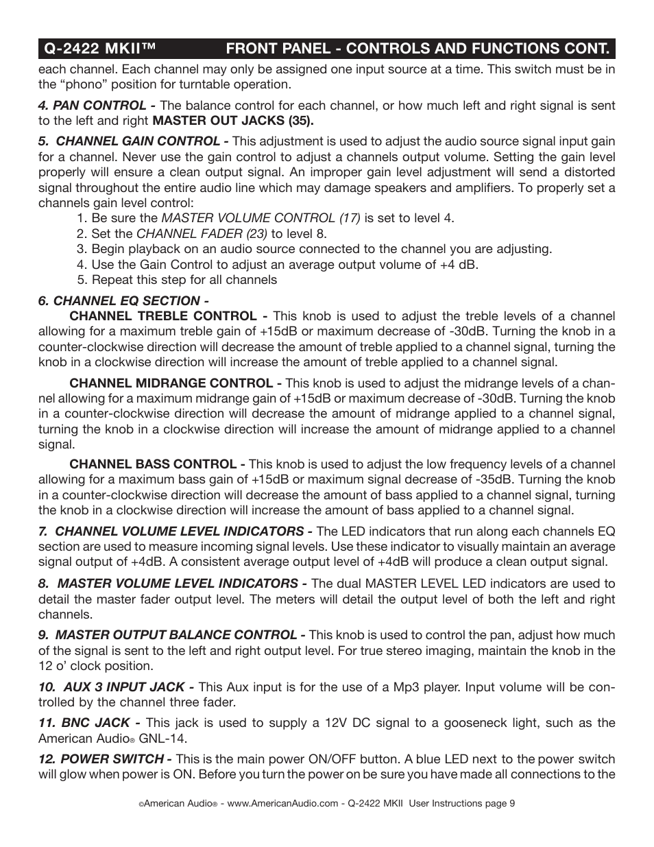 American Audio Q-2422 MKII User Manual | Page 9 / 21