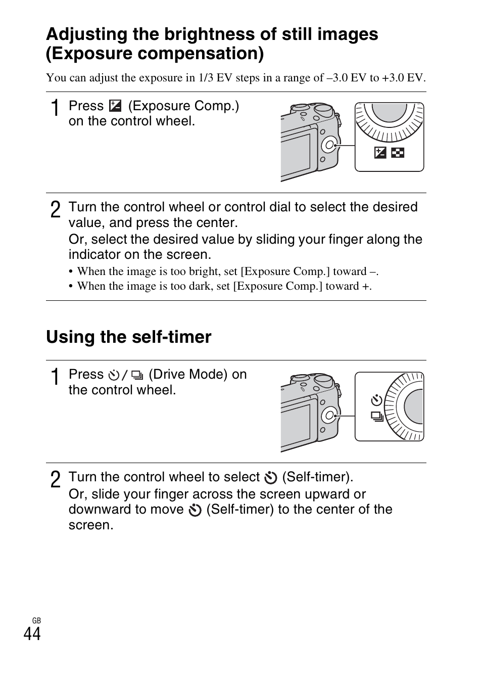 Using the self-timer | Sony NEX-5R User Manual | Page 44 / 107