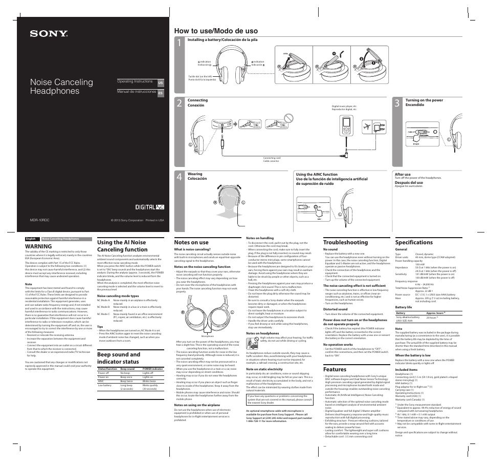 Sony MDR-10RDC User Manual | 2 pages