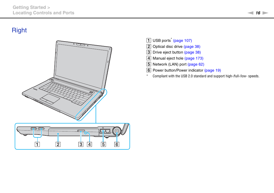 Right | Sony VPCB1190X User Manual | Page 16 / 198