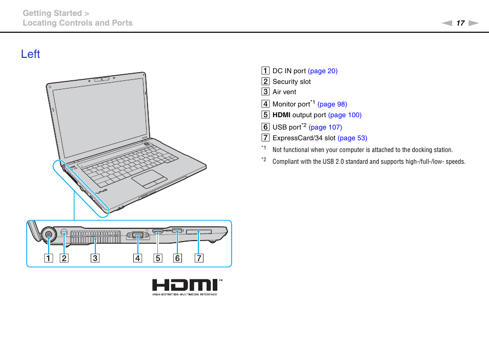 Left | Sony VPCB1190X User Manual | Page 17 / 198