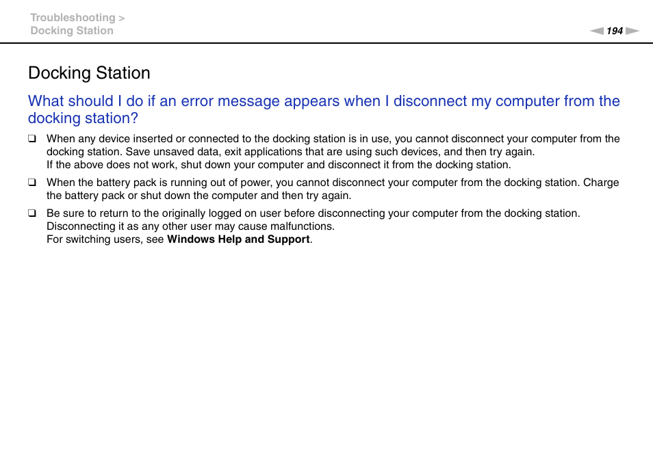 Docking station | Sony VPCB1190X User Manual | Page 194 / 198