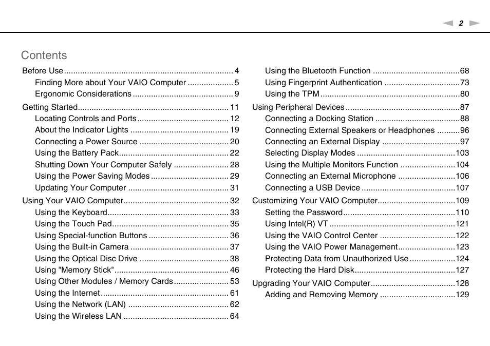 Sony VPCB1190X User Manual | Page 2 / 198