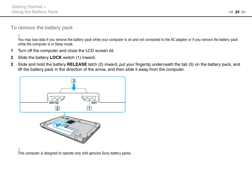 Sony VPCB1190X User Manual | Page 24 / 198