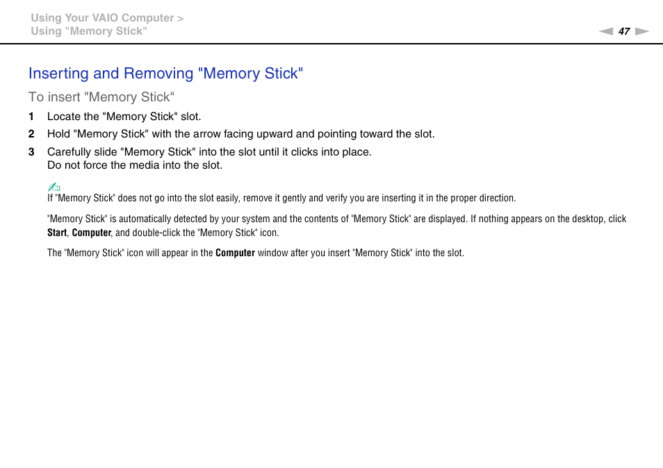 Sony VPCB1190X User Manual | Page 47 / 198