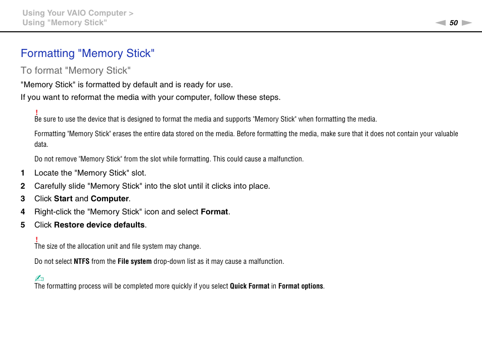 Sony VPCB1190X User Manual | Page 50 / 198