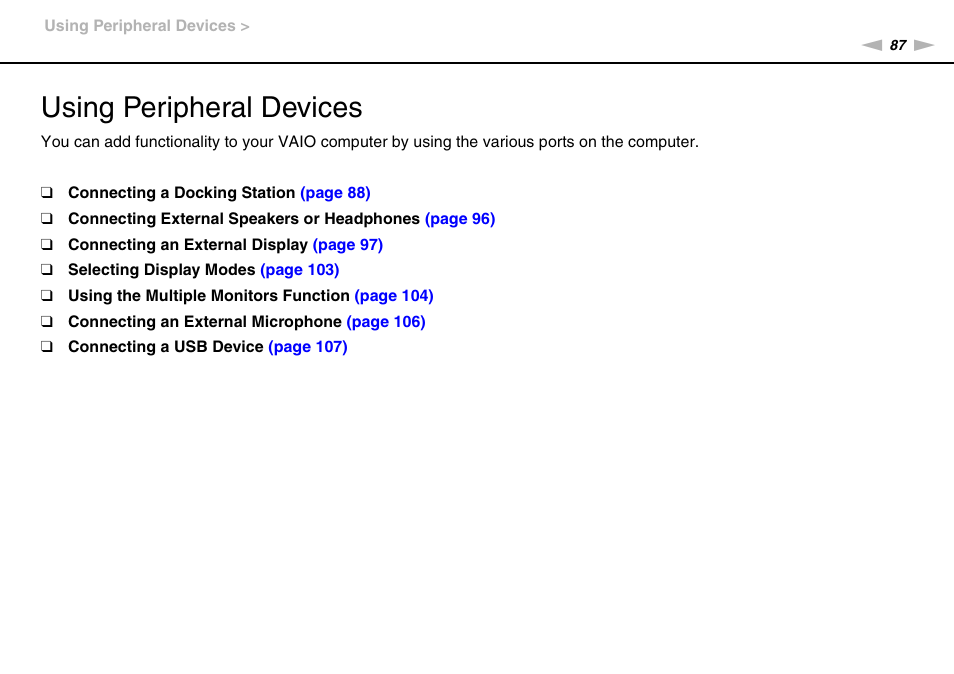 Using peripheral devices | Sony VPCB1190X User Manual | Page 87 / 198