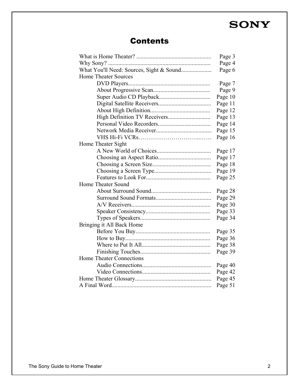 Sony Home Theater User Manual | Page 2 / 51