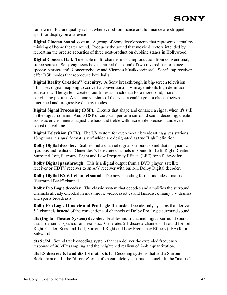 Sony Home Theater User Manual | Page 47 / 51