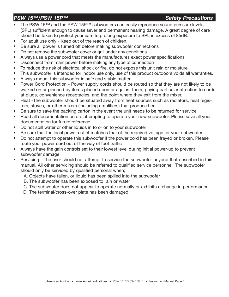 American Audio PSW 15 User Manual | Page 4 / 15