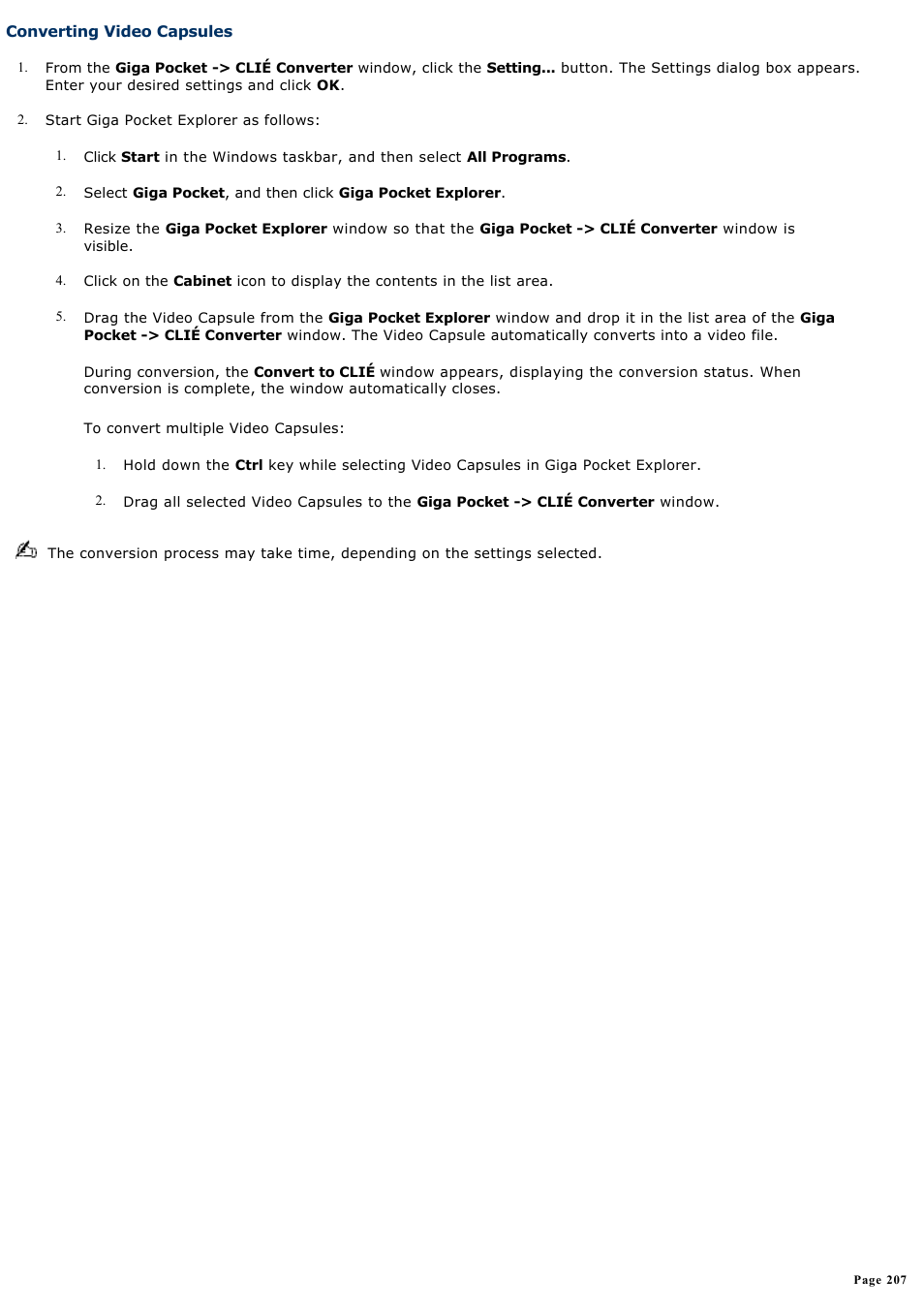 Converting video capsules | Sony VGN-A170 User Manual | Page 207 / 315