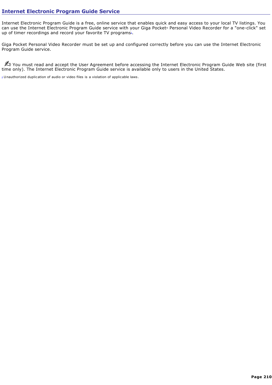 Internet electronic program guide service | Sony VGN-A170 User Manual | Page 210 / 315