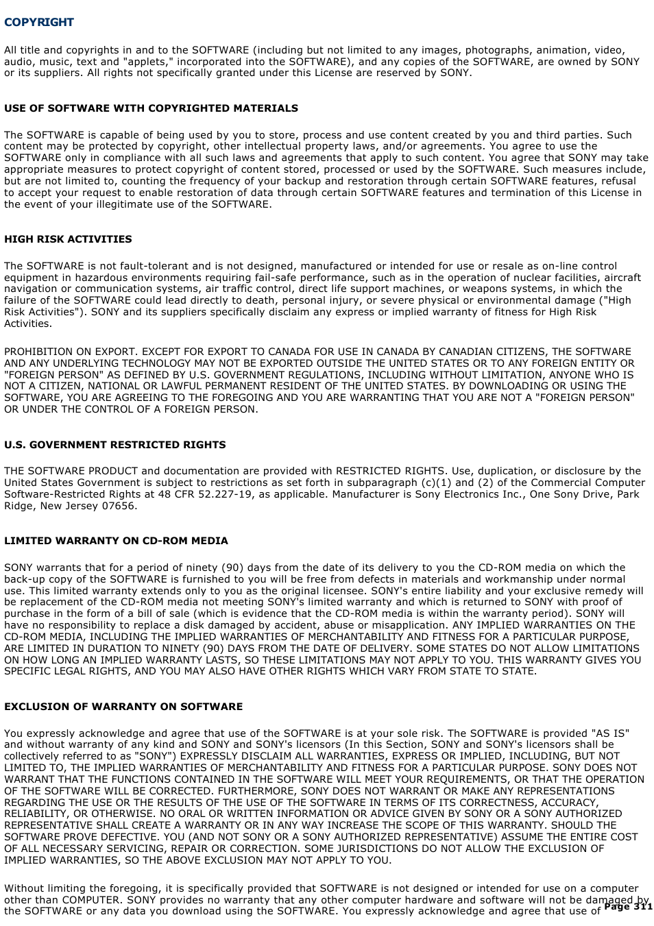 Copyright | Sony VGN-A170 User Manual | Page 311 / 315