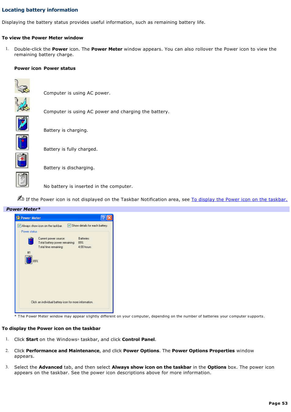 Locating battery information | Sony VGN-A170 User Manual | Page 53 / 315