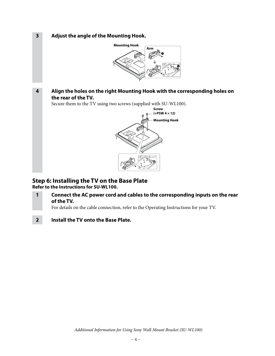Step 6: installing the tv on the base plate | Sony KDL-22L5000 User Manual | Page 4 / 4