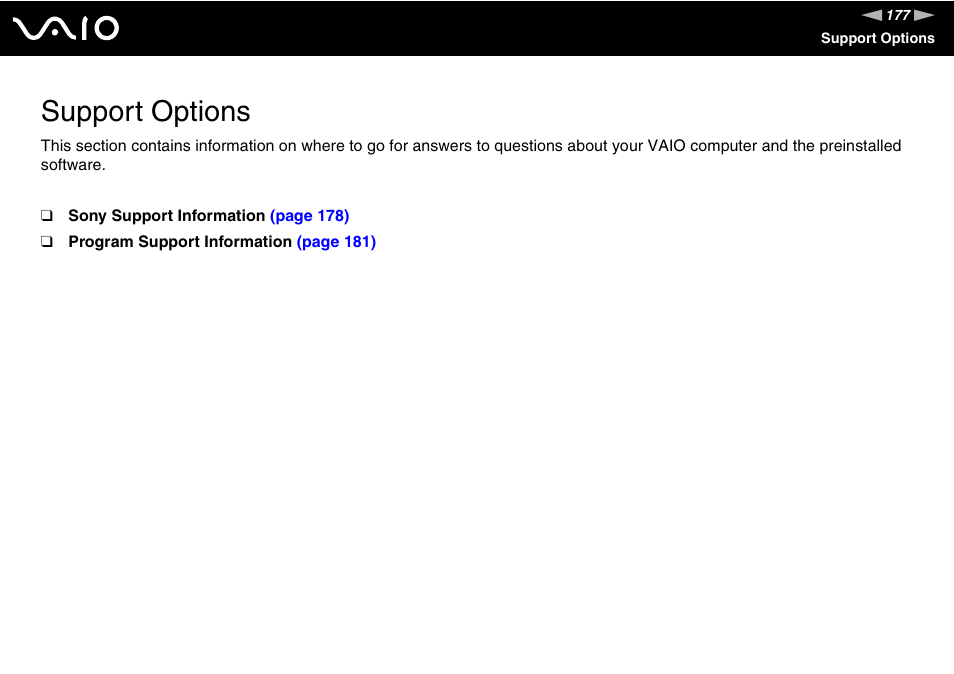 Support options | Sony VGN-CS118E User Manual | Page 177 / 193