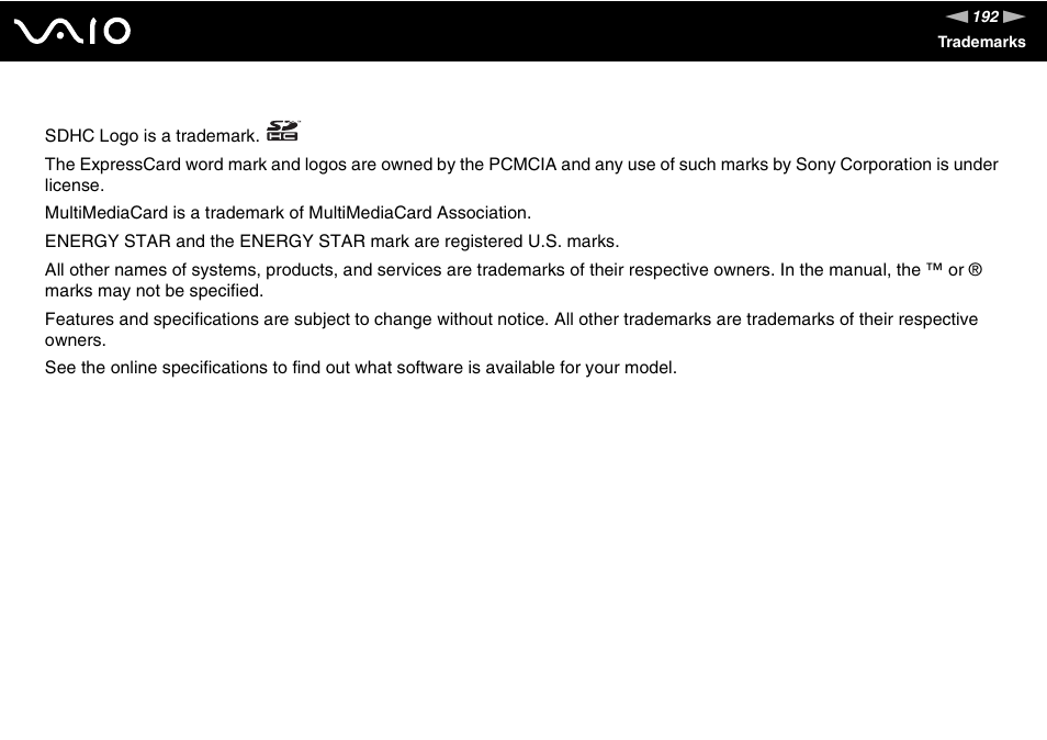 Sony VGN-CS118E User Manual | Page 192 / 193